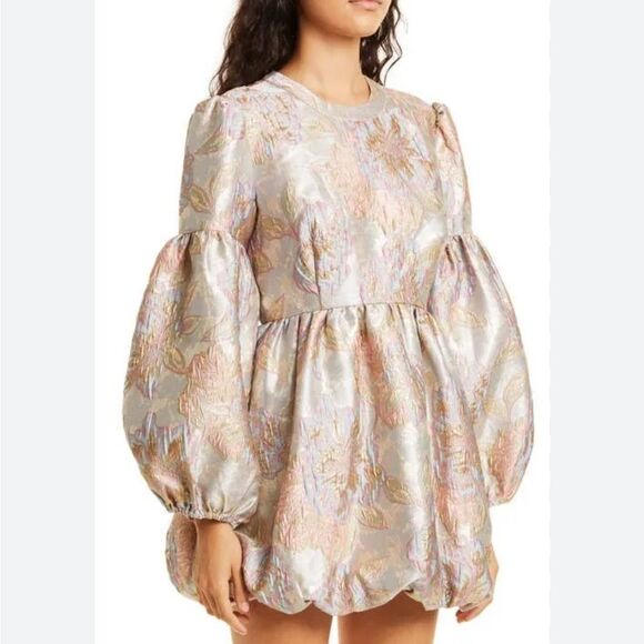 Mille Giselle Pink Brocade Bubble Long Sleeve Mini Dress small NWT $398 - Picture 5 of 9